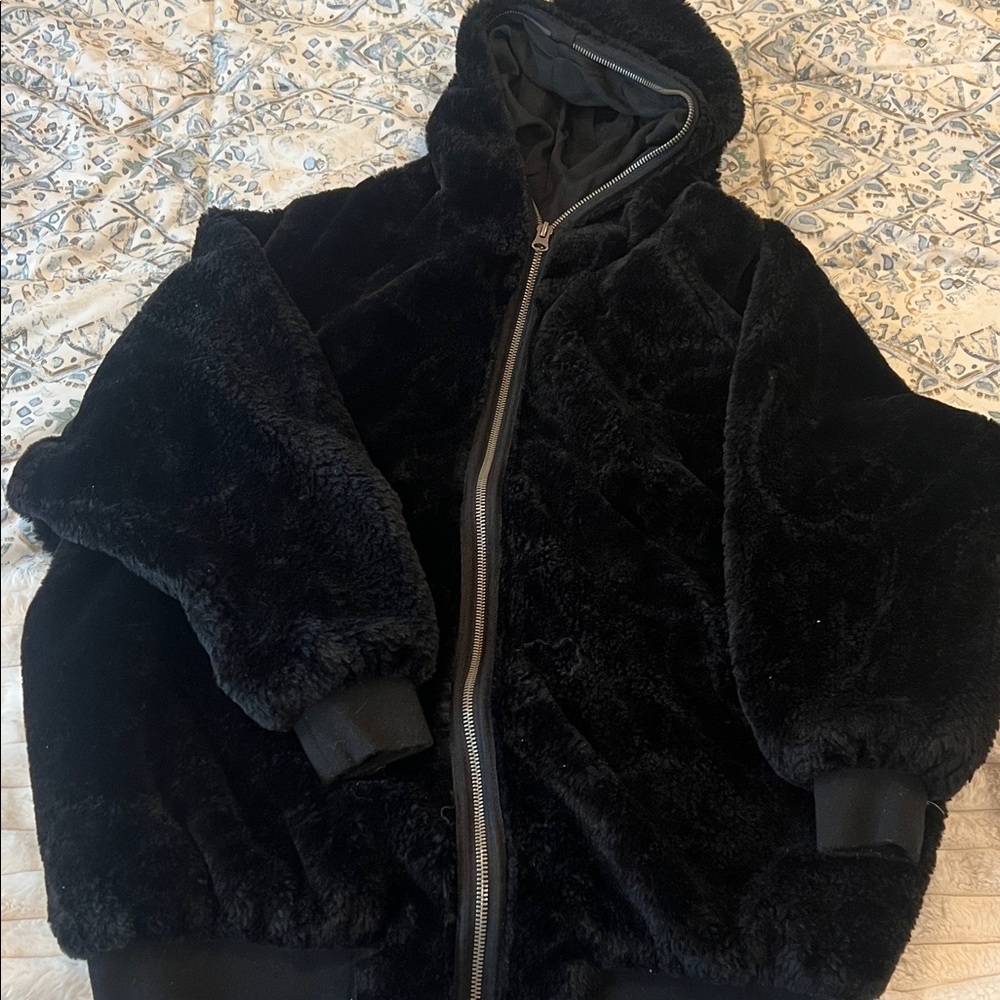 Free People Black Faux Fur Puffer Jacket